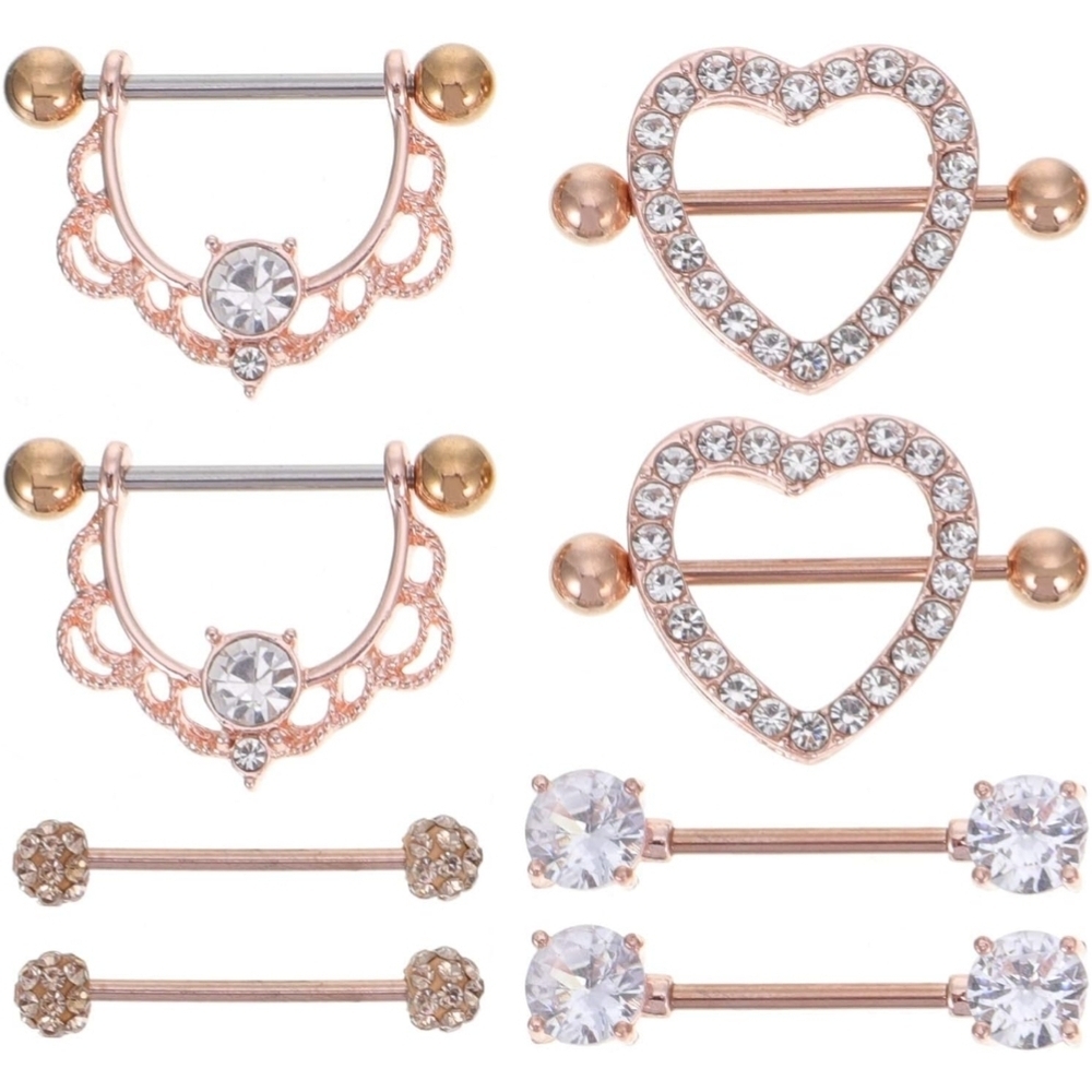 4 Pairs Women Papilla Studs Chic Shiny Breast Rings Body Piercing Jewelry